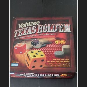 Yahtzee Texas Hold’em 2004 Board Game Bag With 20 Dice, Chips Hasbro.